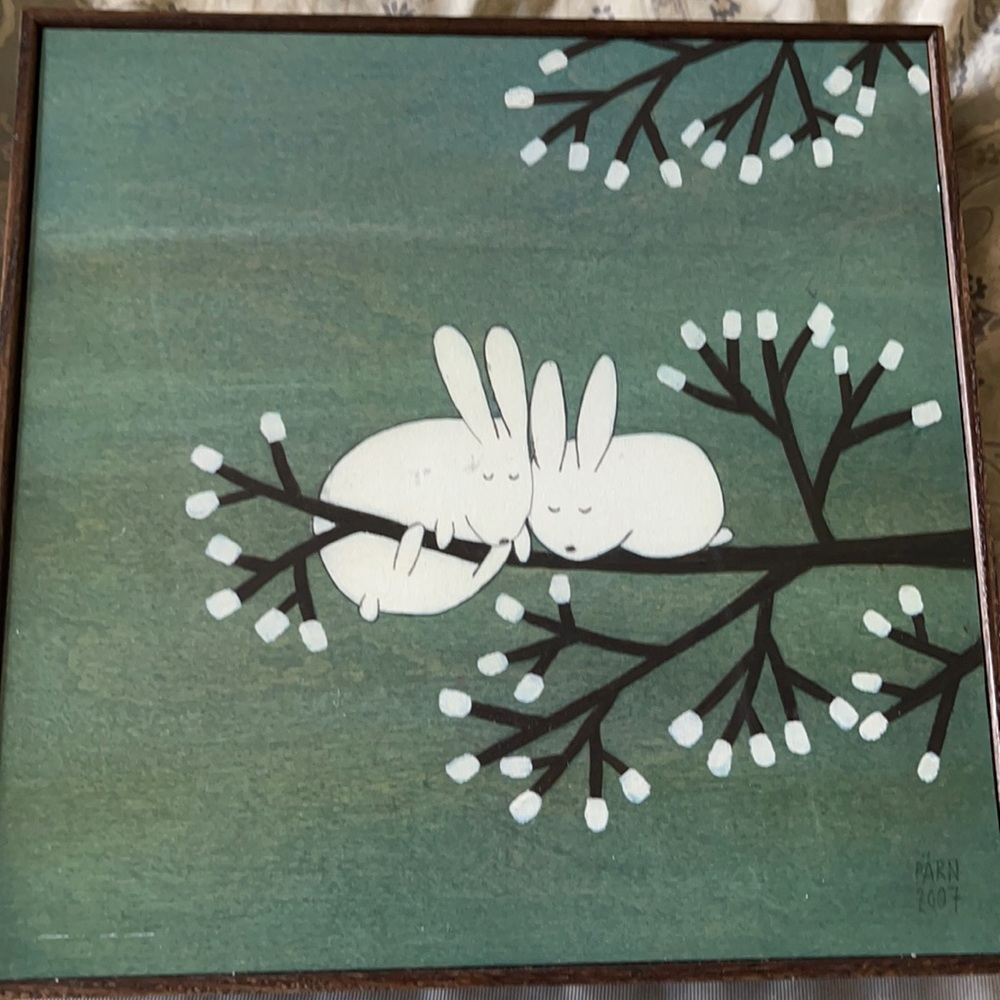 Rabbits on marshmallow tree / wall art